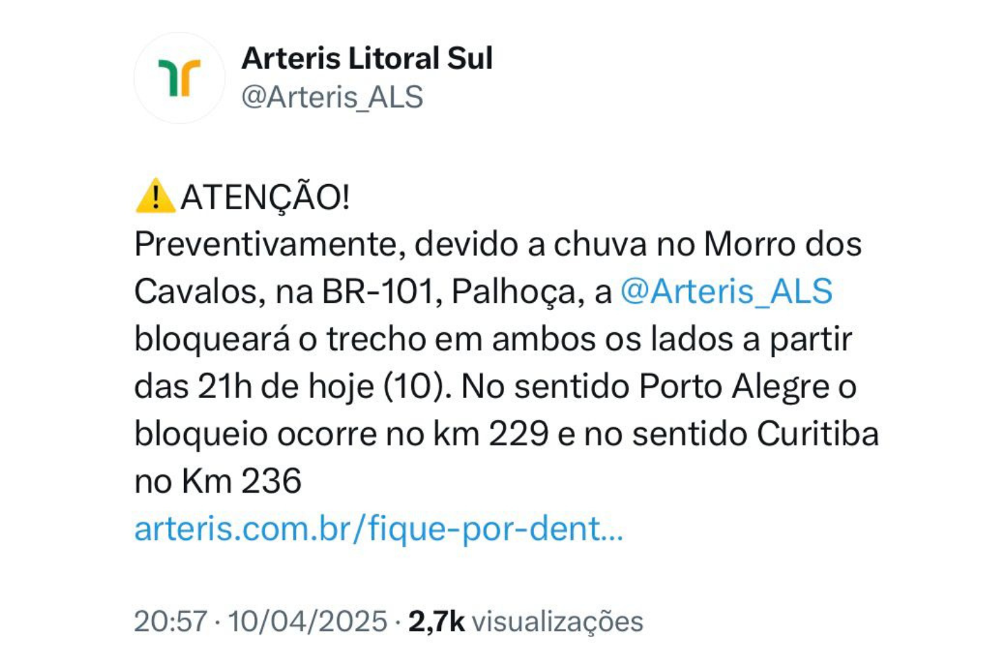 Morro dos Cavalos, em Palhoça, está fechado desde às 21 horas