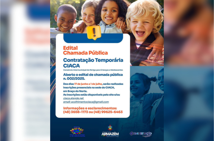 Ciaca abre inscrições para Auxiliar de Educador Social e Auxiliar de Serviços Gerais