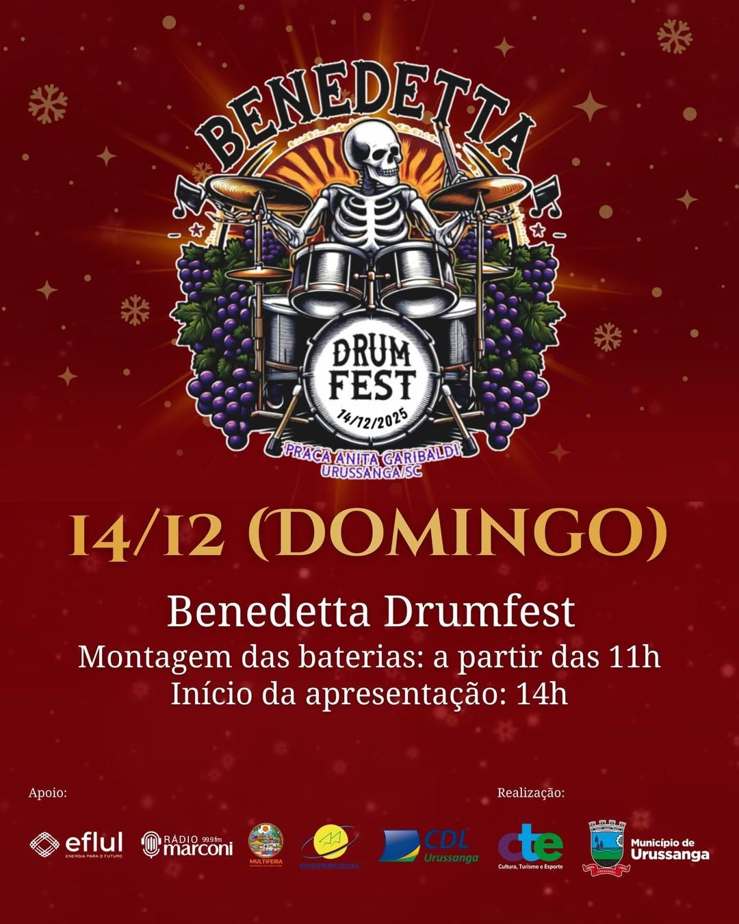 📢 Benedetta Drum Fest reúne mais de 70 bateristas neste domingo em Urussanga