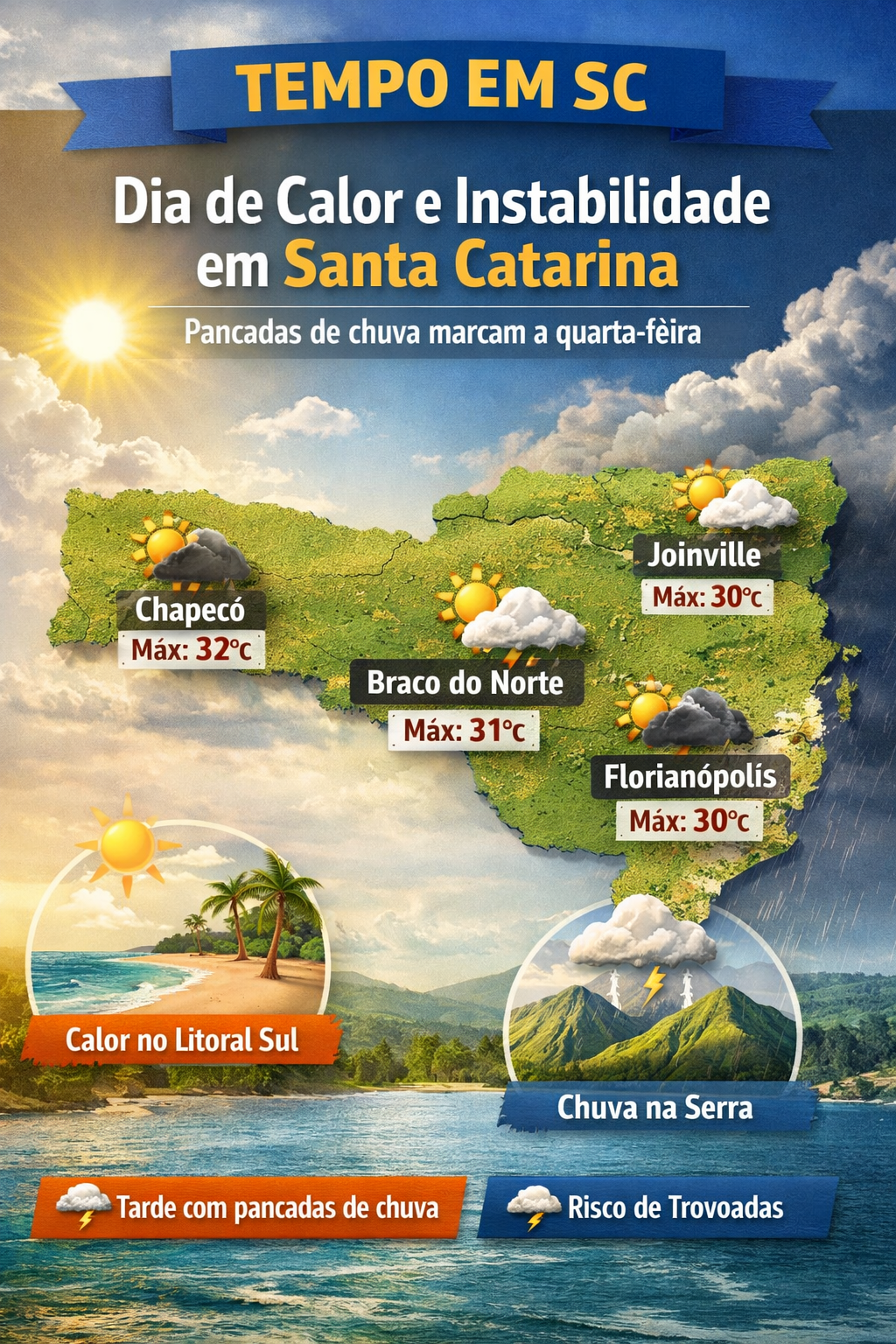 🌤️ Dia de calor e instabilidade em Santa Catarina