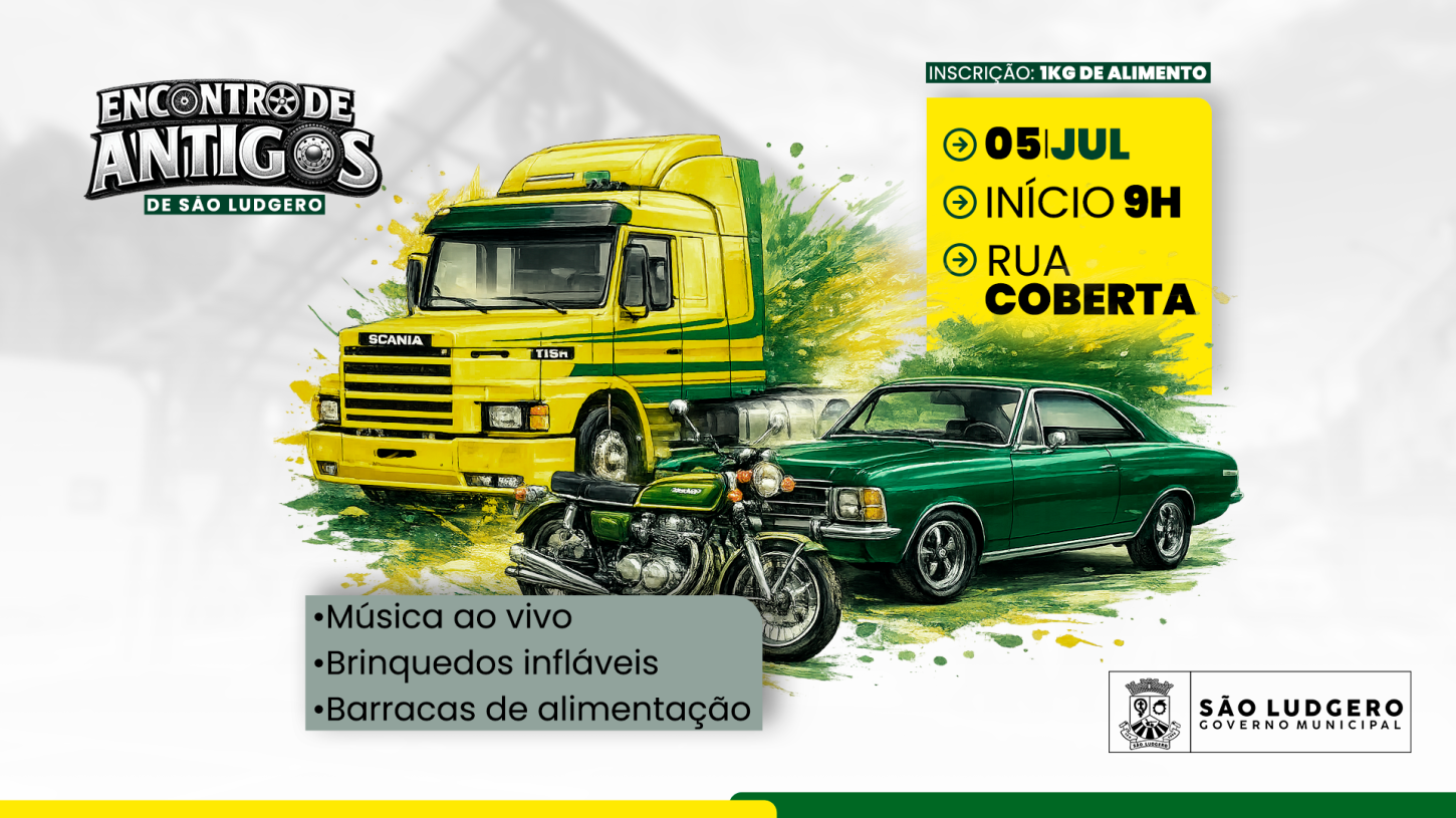 🏁 São Ludgero terá 1º Encontro de Antigos com carros, motos e caminhões raros