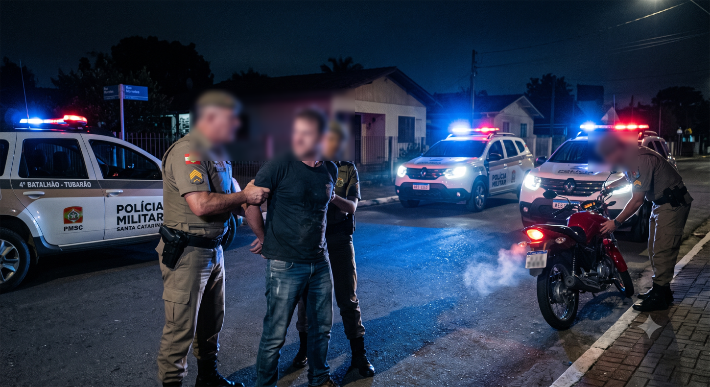Homem na contramão quase colide com viatura e desafia policiais para briga em Tubarão