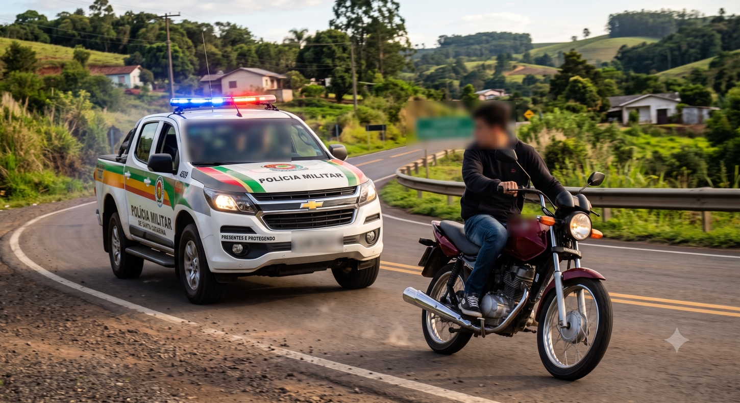 Menor de 14 anos sofre queda e é apreendido após fuga em alta velocidade na moto em Imbituba