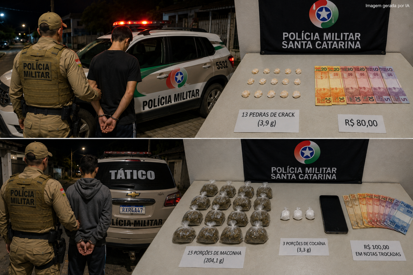 Ações da Polícia Militar contra o tráfico resultam em prisão e apreensão no Sul