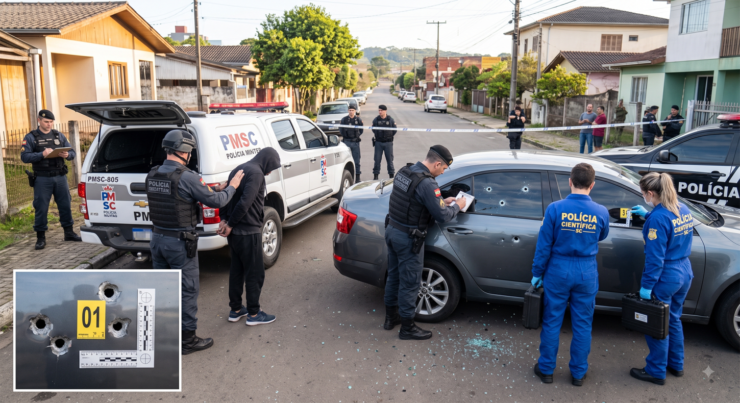 Homem é preso após disparar quatro vezes contra veículo no Centro de Tubarão