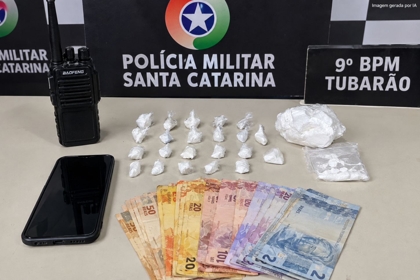 Jovem de 19 anos é preso com porções de cocaína e rádio comunicador em Tubarão