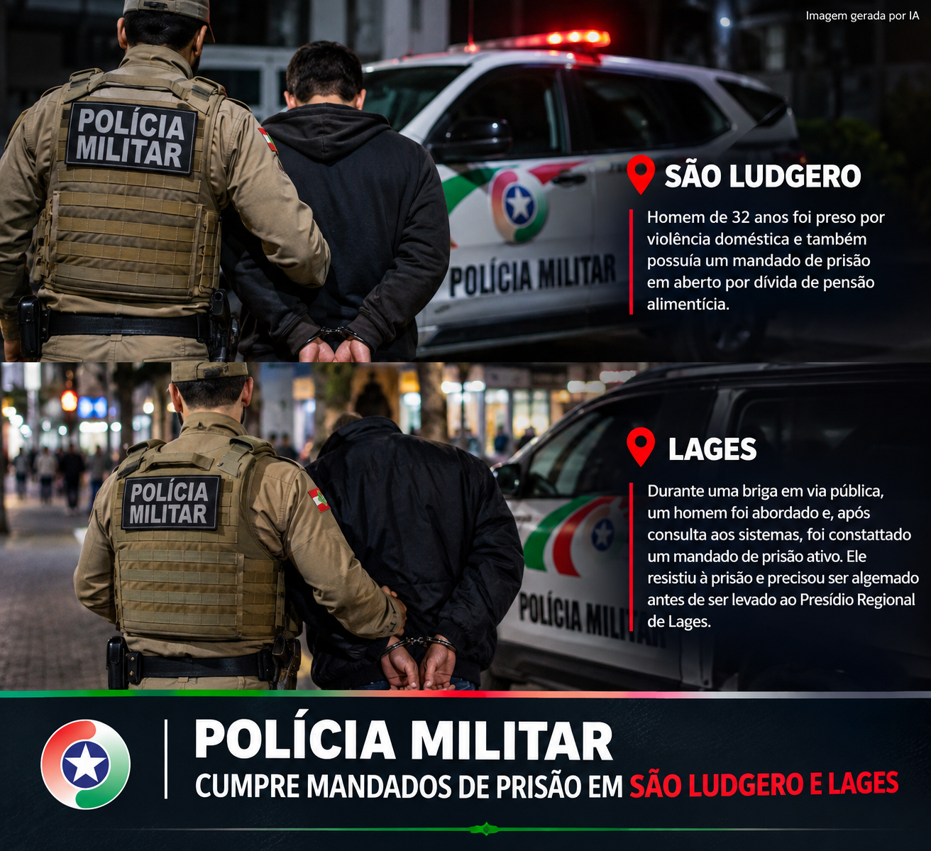 Polícia Militar cumpre mandados de prisão em São Ludgero e Lages