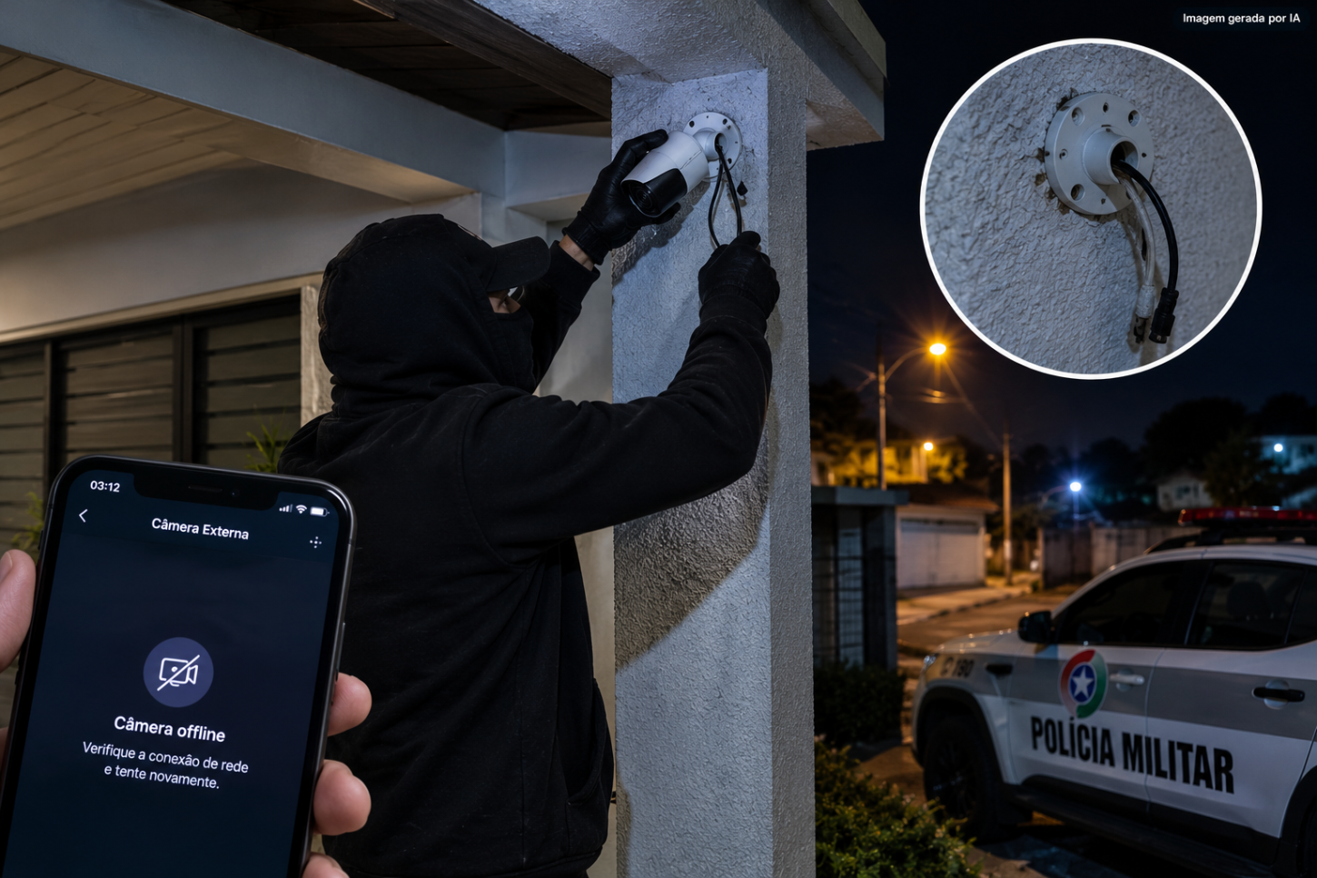 Bandido surrupia câmera de segurança durante a madrugada e morador fica sem as imagens do próprio roubo