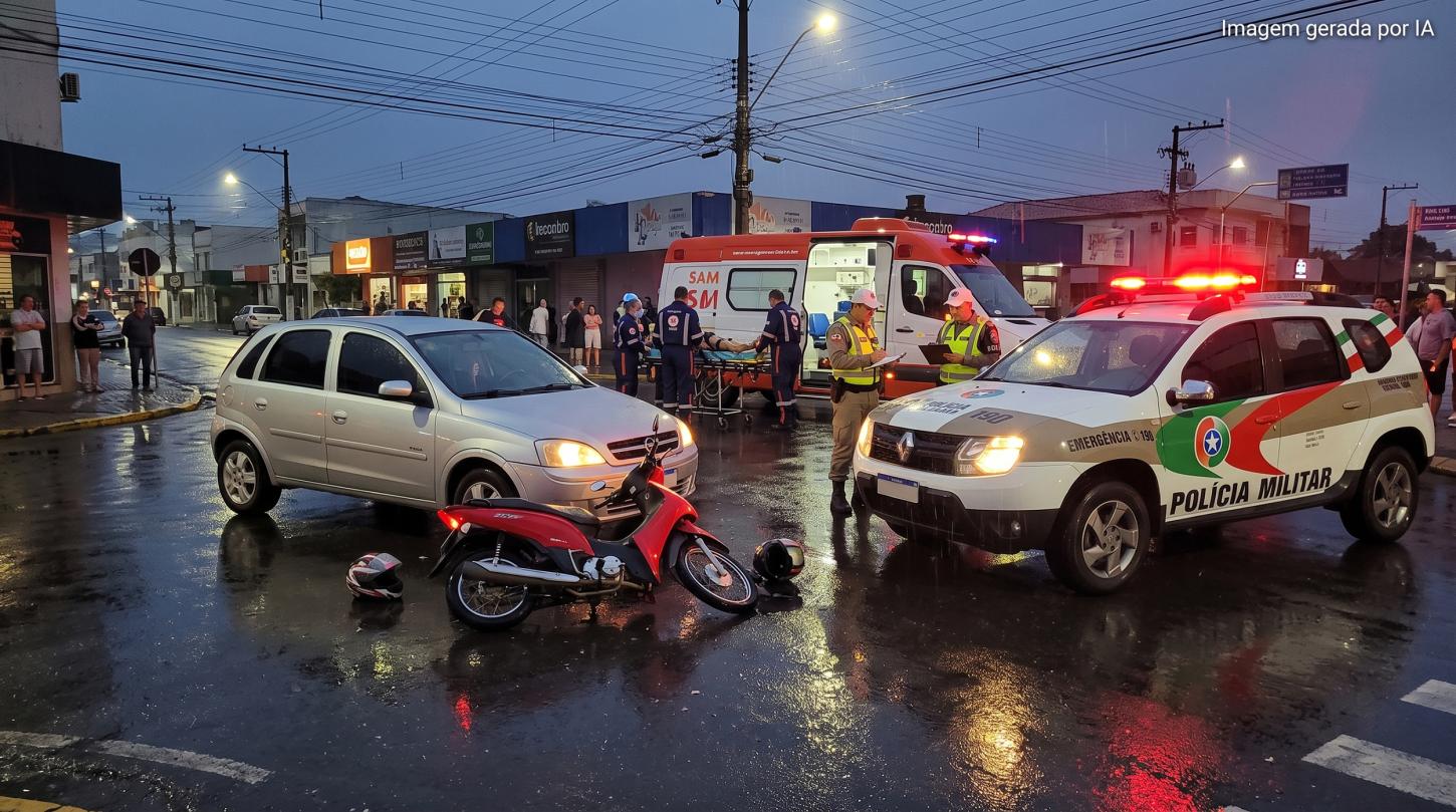 Colisão entre carro e motoneta deixa ferido no Centro de Braço do Norte