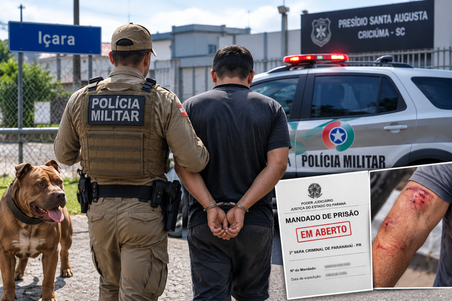 Homem atacado por pitbull é preso após polícia descobrir mandados de prisão em Içara