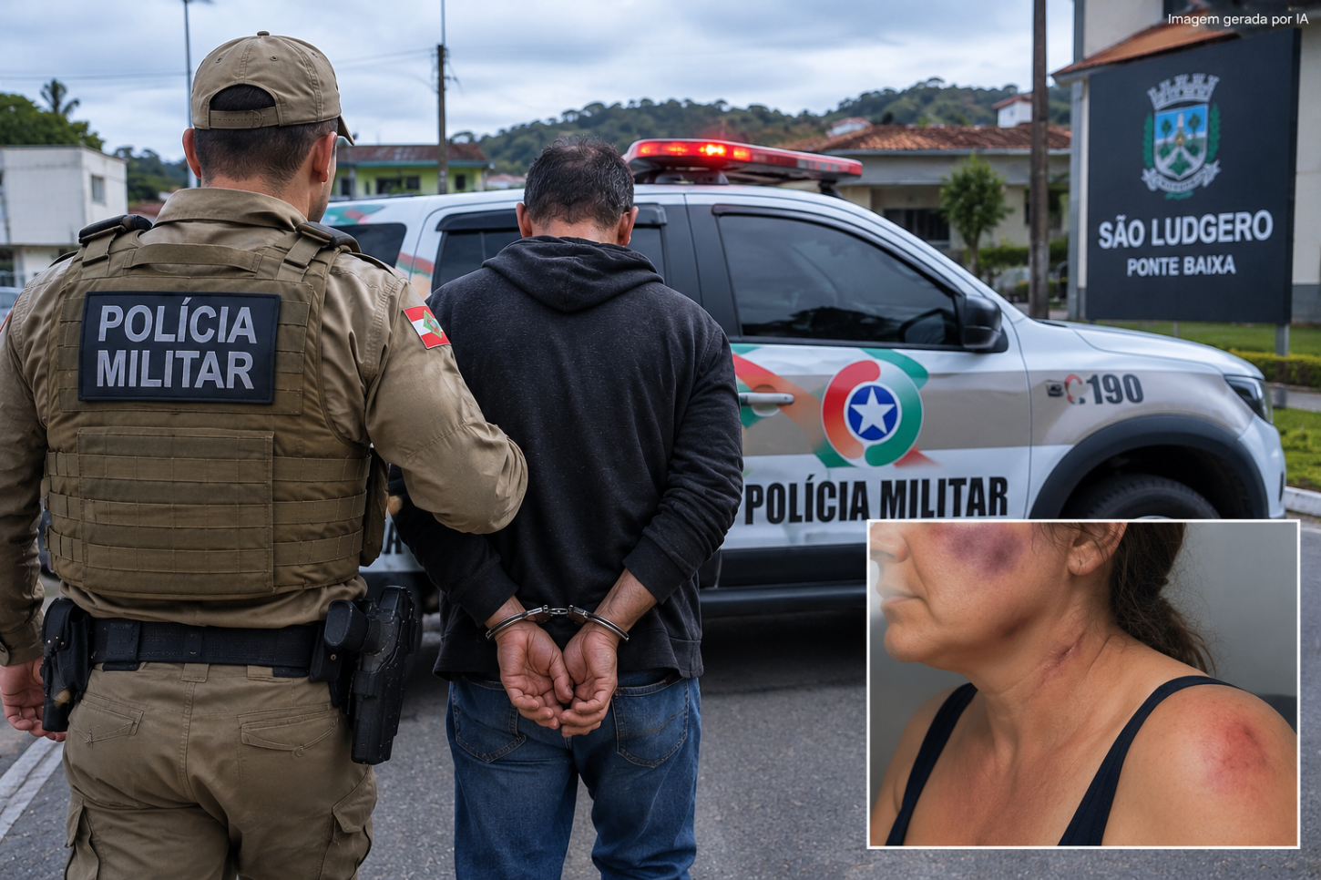 Homem é conduzido após agredir ex-companheira com socos, chutes e tentativa de esganadura em São Ludgero