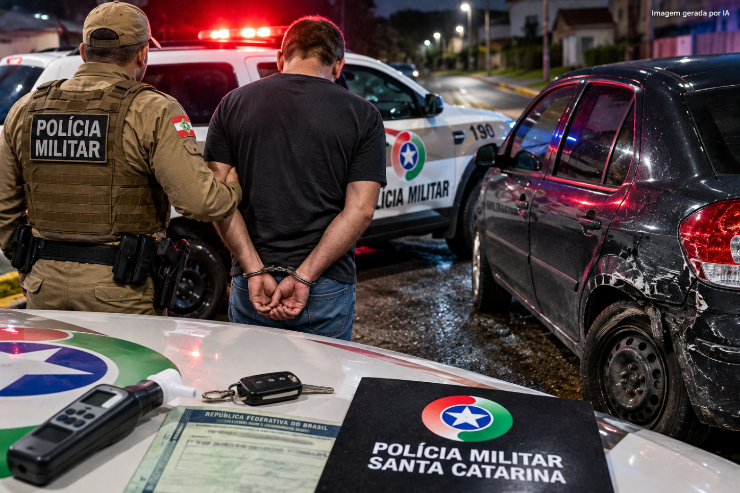 Homem é preso após fuga alucinante com carro roubado e sinais de embriaguez em Imaruí