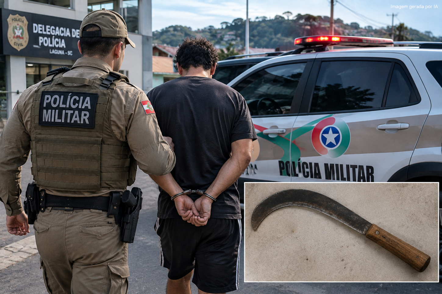 Homem é preso com foice após agredir e ameaçar companheira em Imbituba
