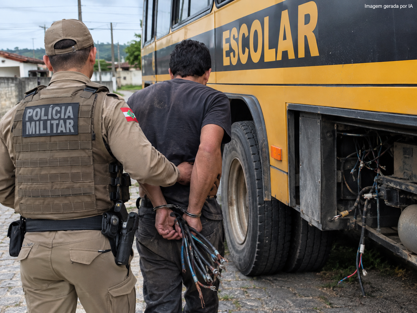 Homem é preso em flagrante furtando fios de ônibus escolar em Laguna
