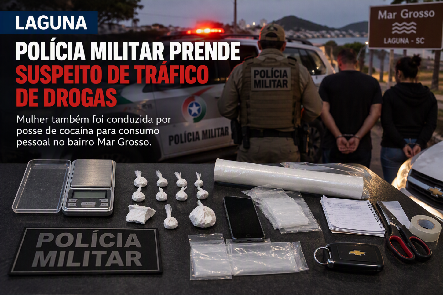 Homem é preso por tráfico de drogas e mulher é conduzida em Laguna