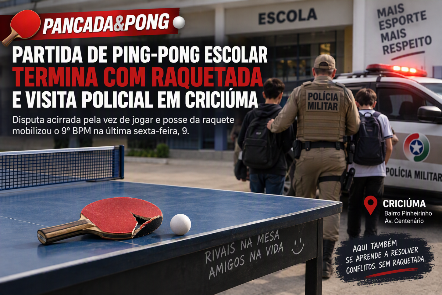 Partida de ping-pong escolar termina com raquetada e visita policial em Criciúma