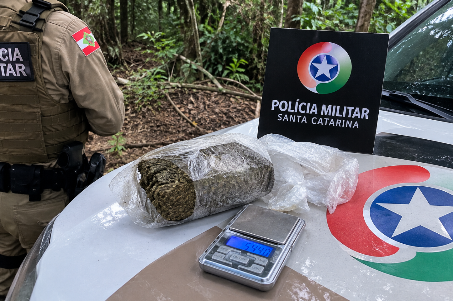 POLÍCIA MILITAR APREENDE MAIS DE MEIO QUILO DE MACONHA EM ÁREA DE MATA EM TUBARÃO