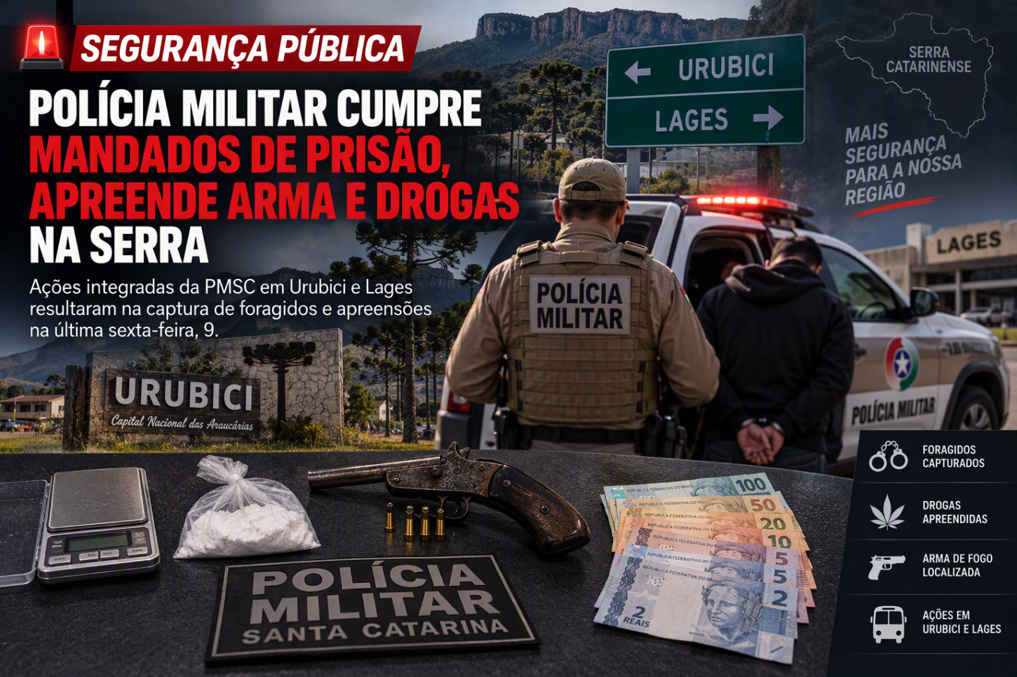 Polícia Militar cumpre mandados de prisão, apreende arma e drogas na Serra