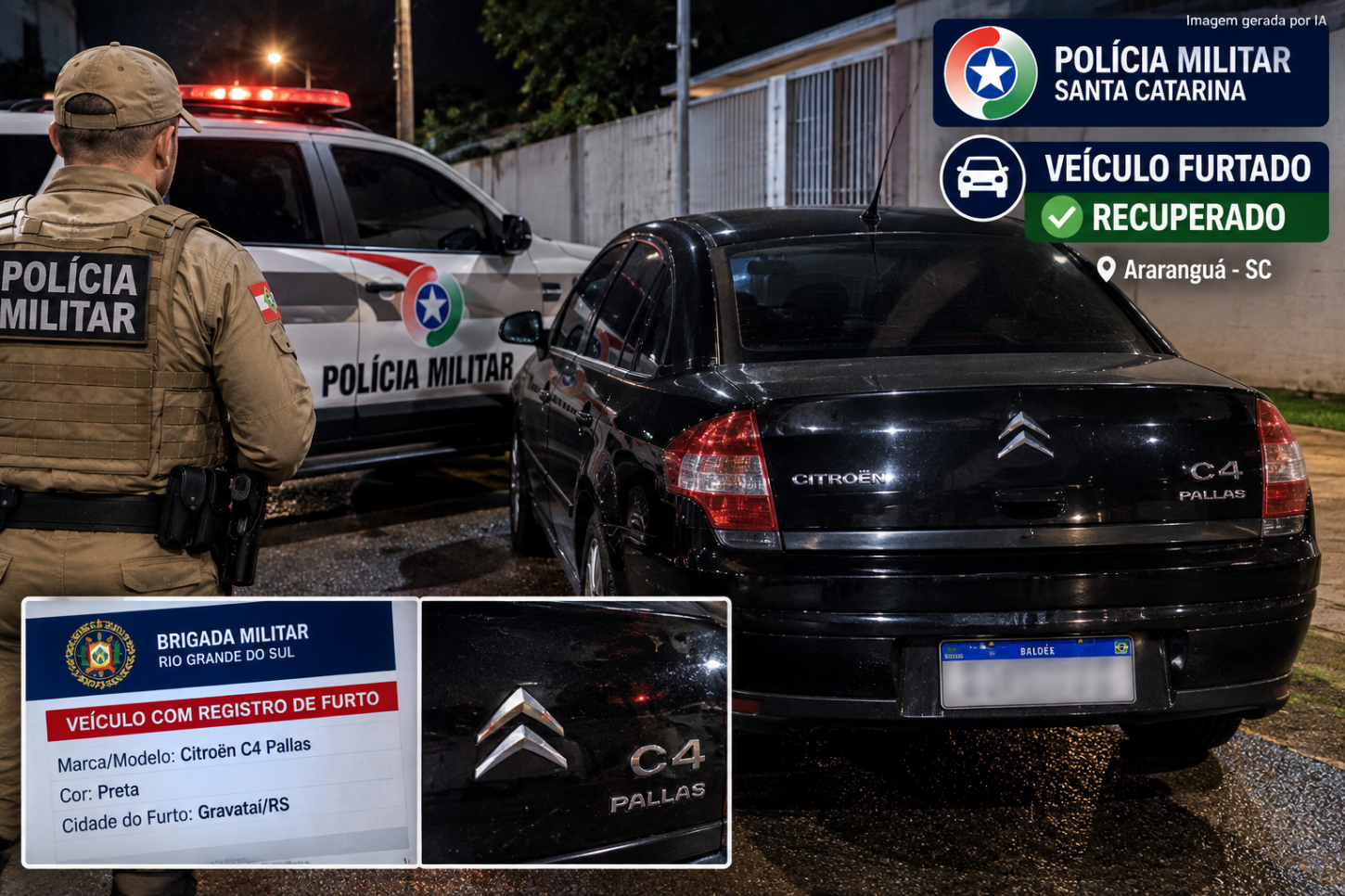 Polícia Militar recupera veículo furtado no Rio Grande do Sul durante ação no bairro Mato Alto em Araranguá