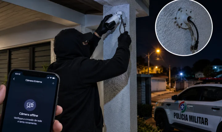 Bandido surrupia câmera de segurança durante a madrugada e morador fica sem as imagens do próprio roubo