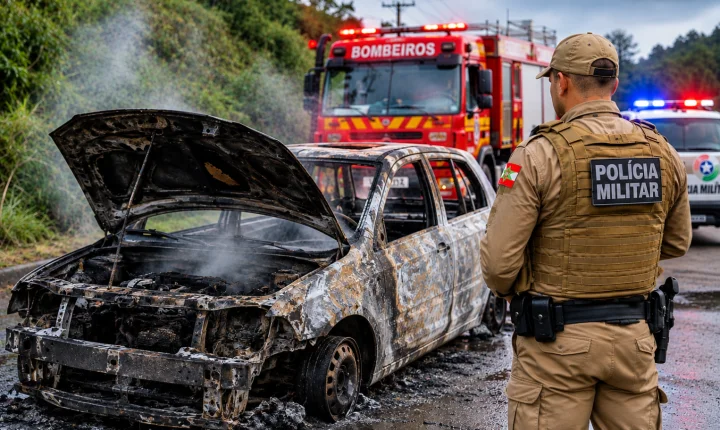Carro pega fogo e mobiliza Corpo de Bombeiros e PM no bairro Uruguaia