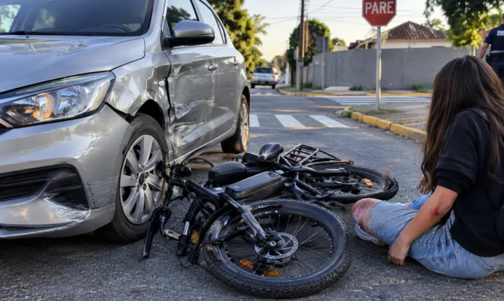 Colisão entre carro e bicicleta elétrica deixa adolescente ferida em Braço do Norte