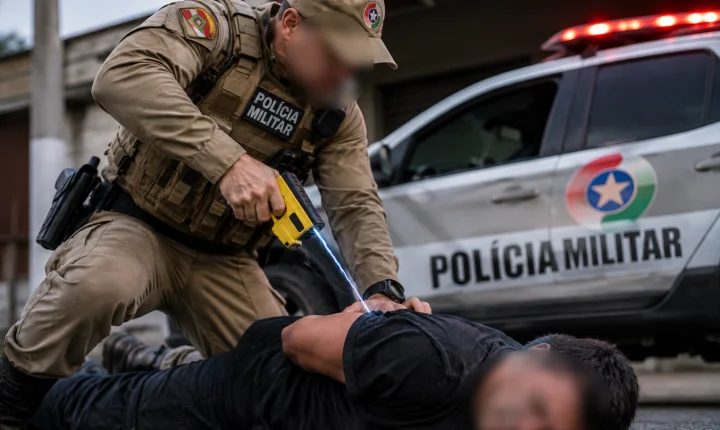 Homem é contido com pistola elétrica após ameaçar ex-companheira e filho em Criciúma