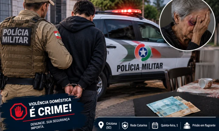 Homem é preso após agredir esposa de 68 anos e exigir dinheiro sob ameaça de morte em Criciúma