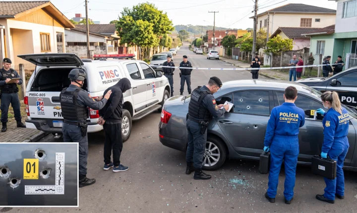 Homem é preso após disparar quatro vezes contra veículo no Centro de Tubarão