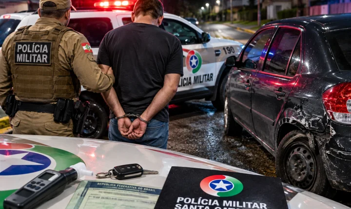Homem é preso após fuga alucinante com carro roubado e sinais de embriaguez em Imaruí
