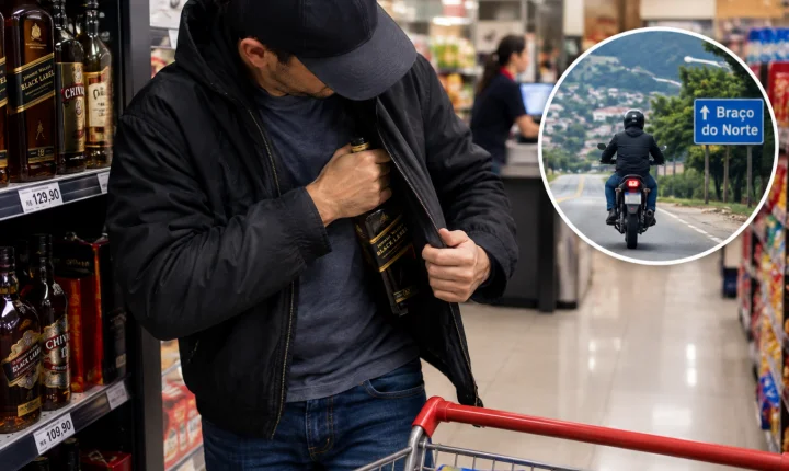 Homem furta garrafa de uísque de supermercado e foge em direção a Braço do Norte