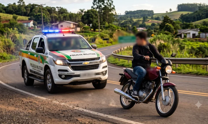Menor de 14 anos sofre queda e é apreendido após fuga em alta velocidade na moto em Imbituba
