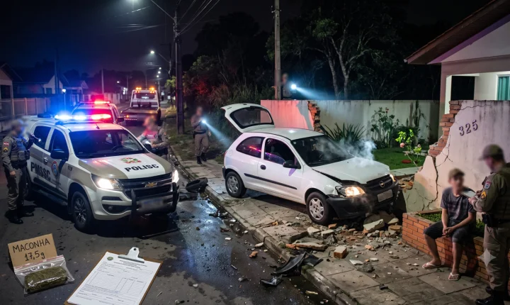 Motorista foge da PM, bate muro de residência e abandona droga em Tubarão