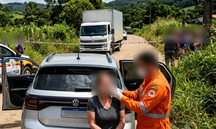 Mulher é resgatada amarrada e amordaçada dentro de TCross na área rural de Biguaçu