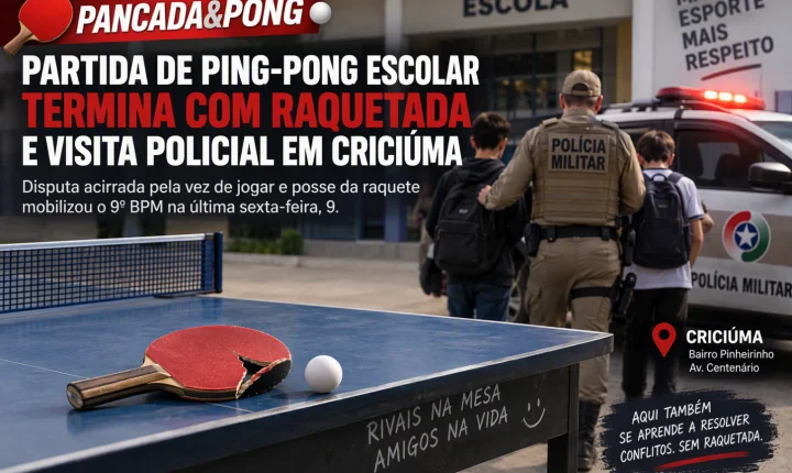 Partida de ping-pong escolar termina com raquetada e visita policial em Criciúma