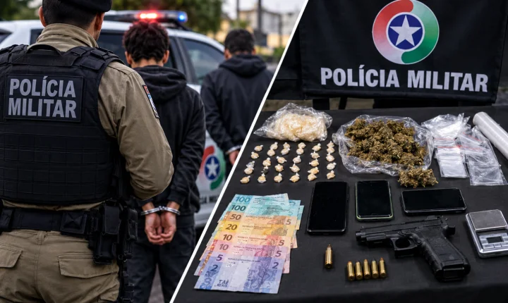 PM apreende adolescentes por tráfico e prende dupla com drogas, simulacro e munição em Tubarão e Laguna