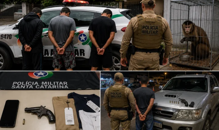 PM apreende armas, resgata macaco-prego e prende quatro homens na região