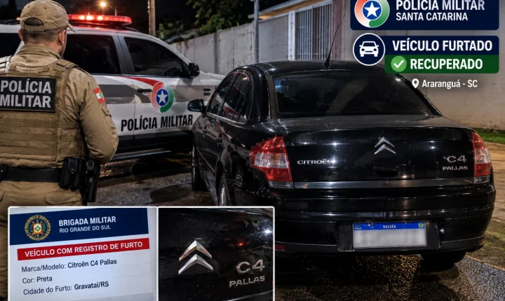 Polícia Militar recupera veículo furtado no Rio Grande do Sul durante ação no bairro Mato Alto em Araranguá