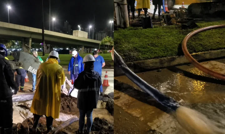 Rompimento de adutora trava saída da Ponte Pedro Ivo e afeta abastecimento na Capital